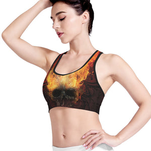 Flaming Demon Skull Print Women's Sports Bra