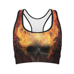 Flaming Demon Skull Print Women's Sports Bra