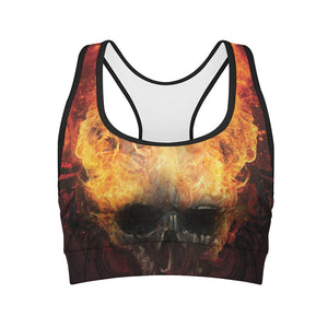 Flaming Demon Skull Print Women's Sports Bra