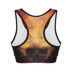 Flaming Demon Skull Print Women's Sports Bra