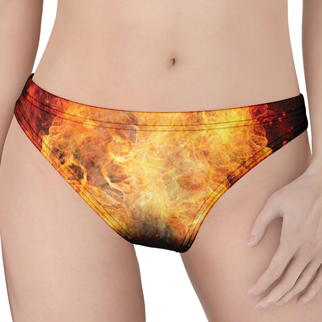 Flaming Demon Skull Print Women's Thong