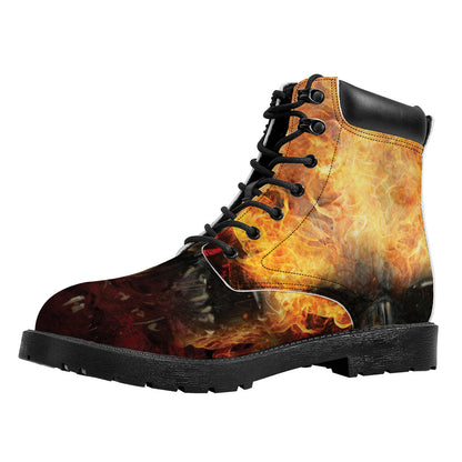 Flaming Demon Skull Print Work Boots
