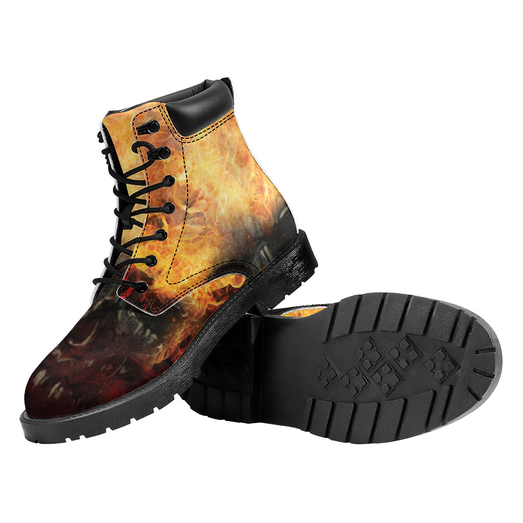 Flaming Demon Skull Print Work Boots