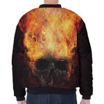 Flaming Demon Skull Print Zip Sleeve Bomber Jacket