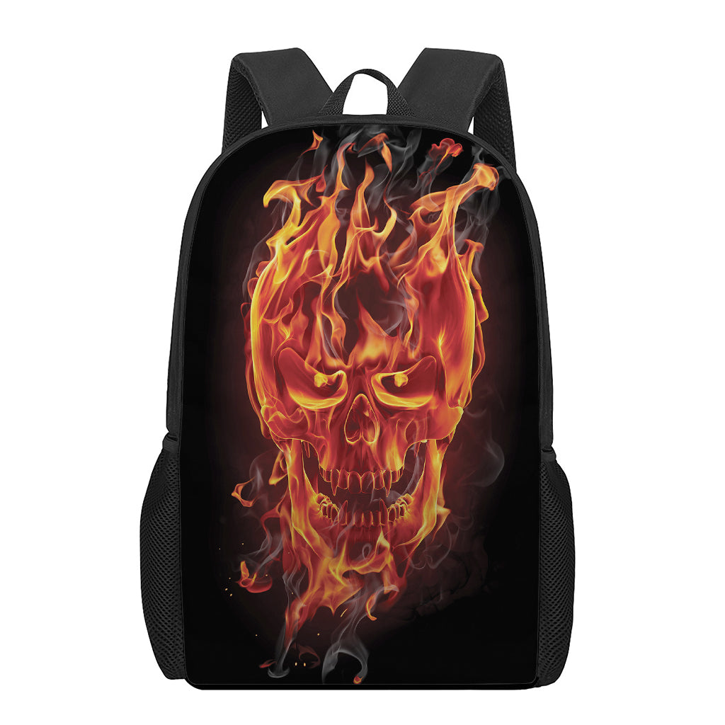 Flaming Evil Skull Print 17 Inch Backpack