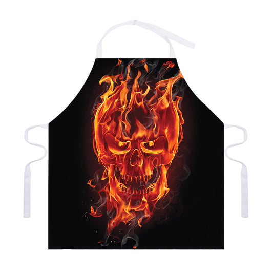 Flaming Evil Skull Print Adjustable Apron