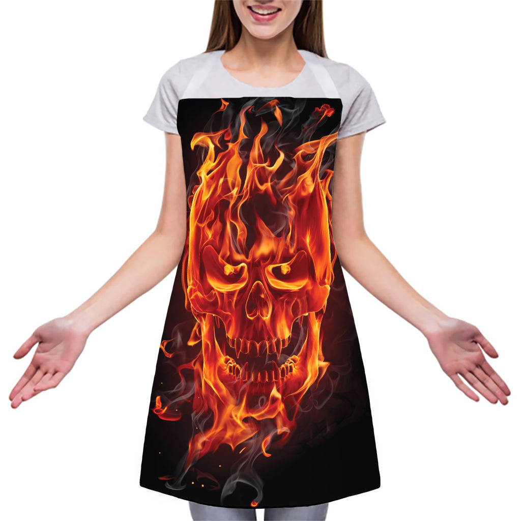 Flaming Evil Skull Print Adjustable Apron