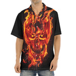 Flaming Evil Skull Print Aloha Shirt