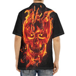 Flaming Evil Skull Print Aloha Shirt