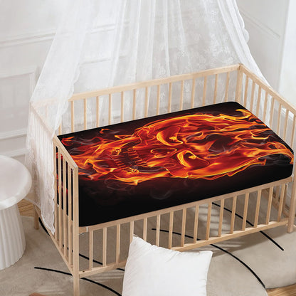 Flaming Evil Skull Print Baby Crib Sheet