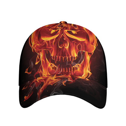 Flaming Evil Skull Print Baseball Cap