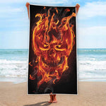Flaming Evil Skull Print Beach Towel