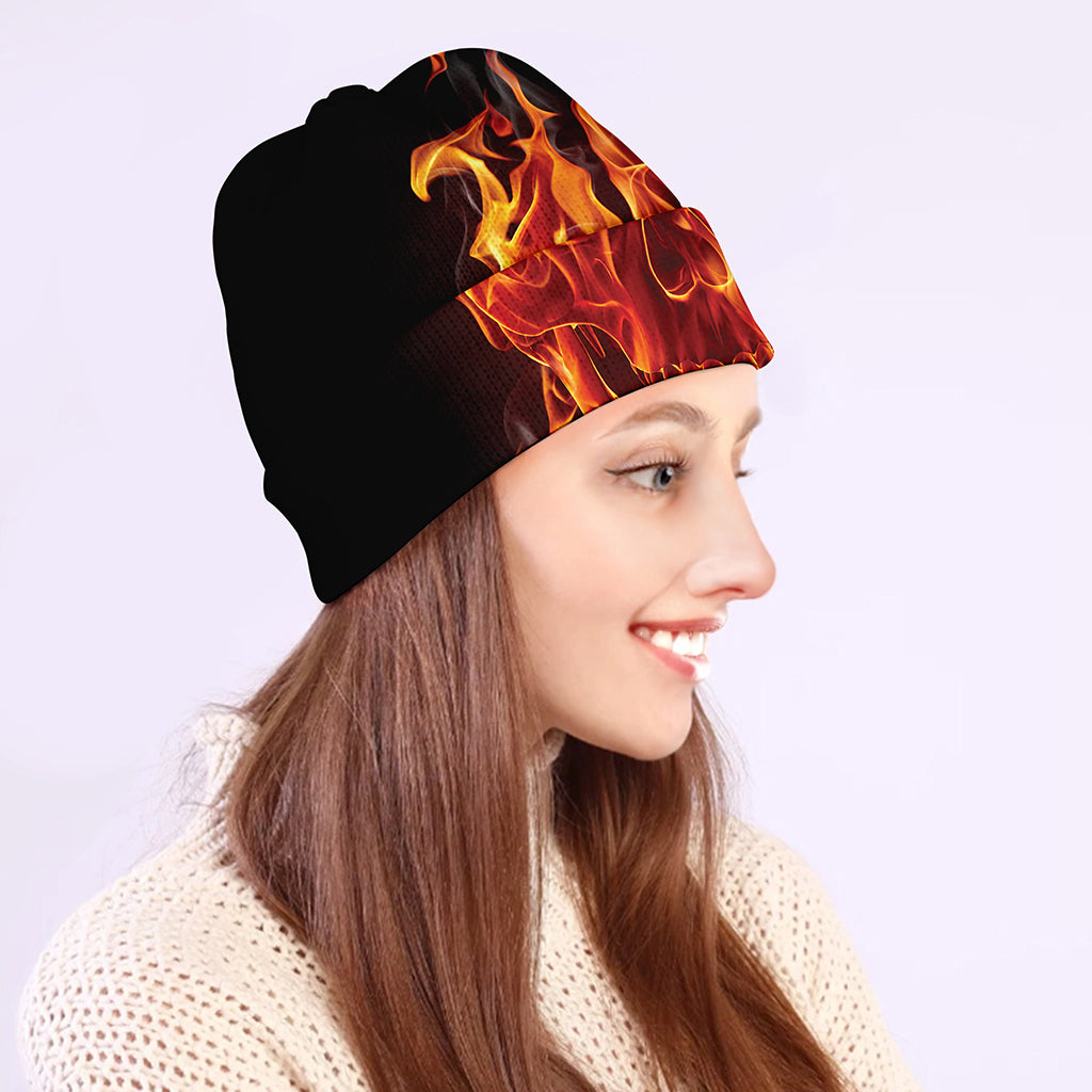 Flaming Evil Skull Print Beanie