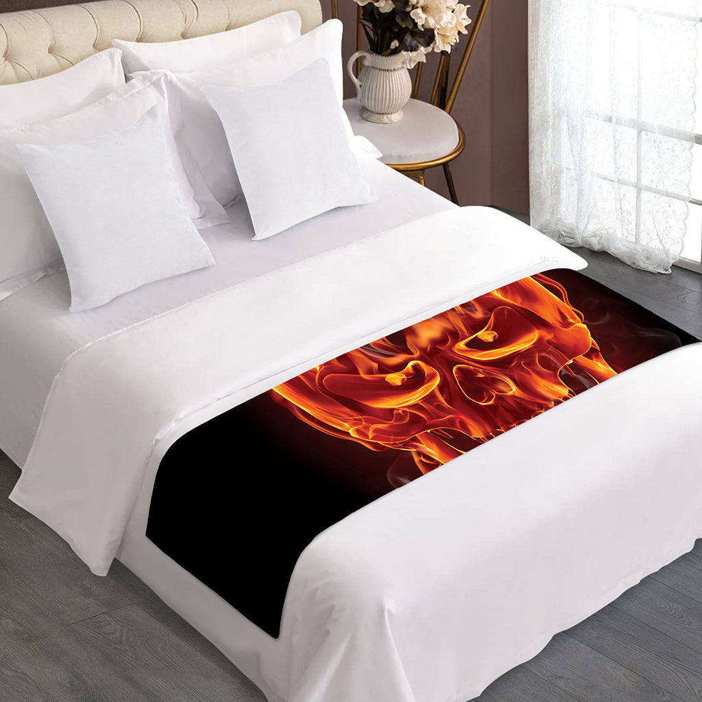 Flaming Evil Skull Print Bed Runner