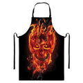 Flaming Evil Skull Print Bib Apron With Pocket