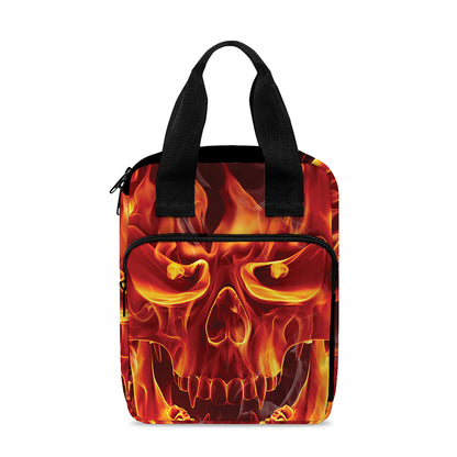 Flaming Evil Skull Print Bible Tote Bag