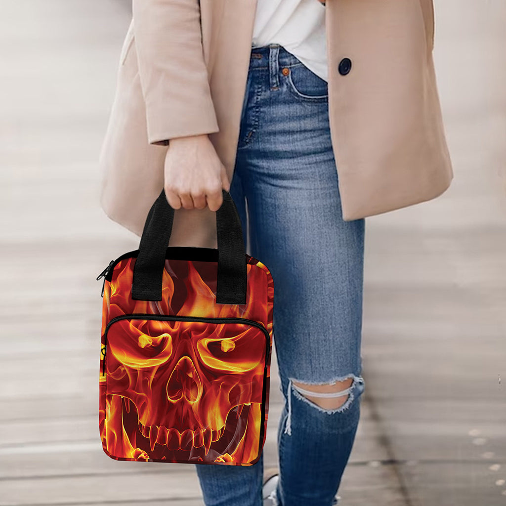 Flaming Evil Skull Print Bible Tote Bag