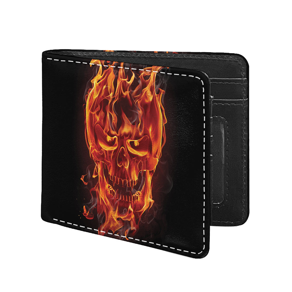 Flaming Evil Skull Print Bifold Wallet