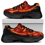 Flaming Evil Skull Print Black Chunky Shoes