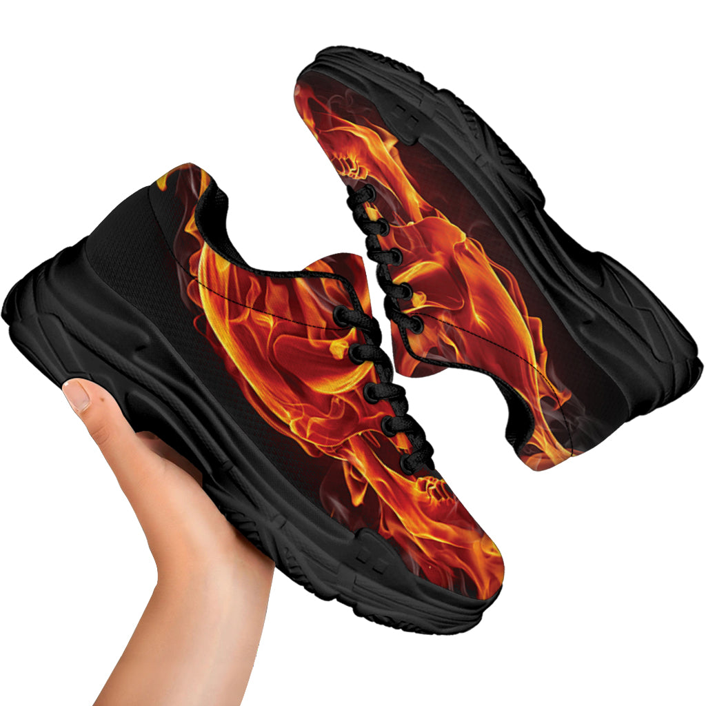 Flaming Evil Skull Print Black Chunky Shoes