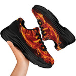 Flaming Evil Skull Print Black Chunky Shoes