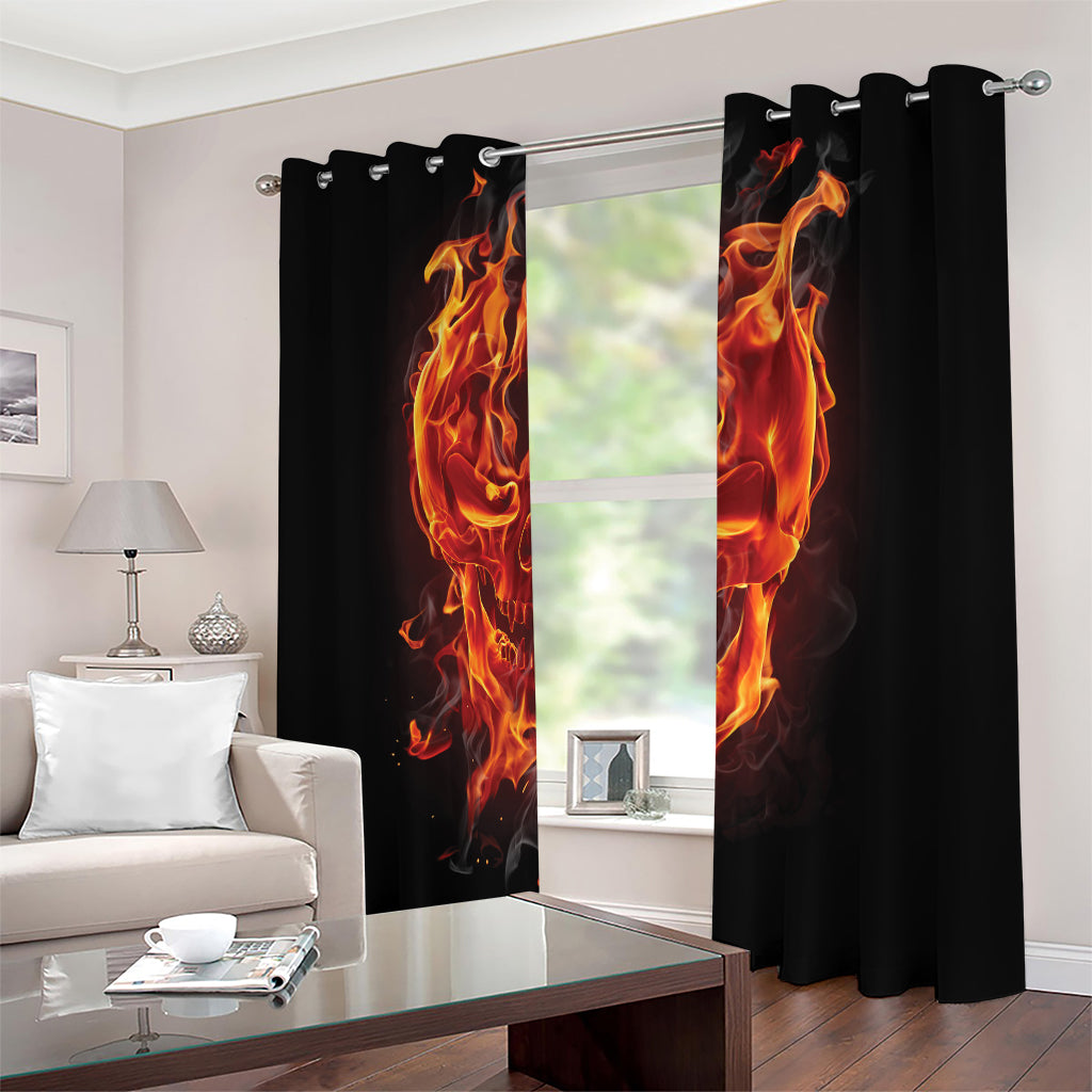 Flaming Evil Skull Print Blackout Grommet Curtains