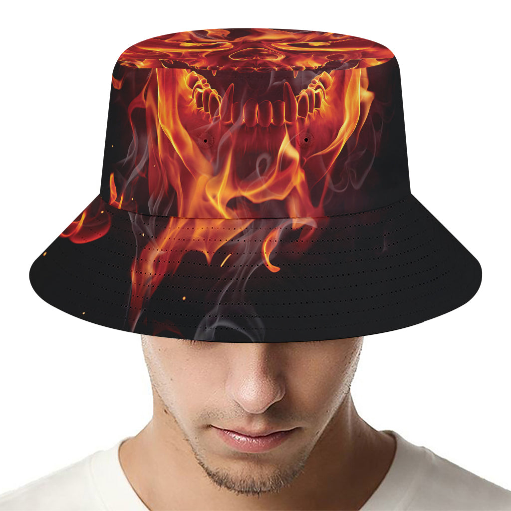 Flaming Evil Skull Print Bucket Hat