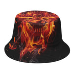 Flaming Evil Skull Print Bucket Hat