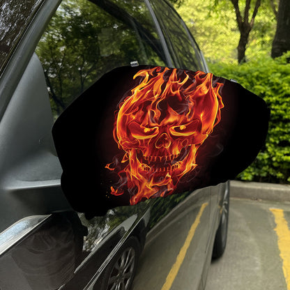 Flaming Evil Skull Print Car Side Mirror Covers