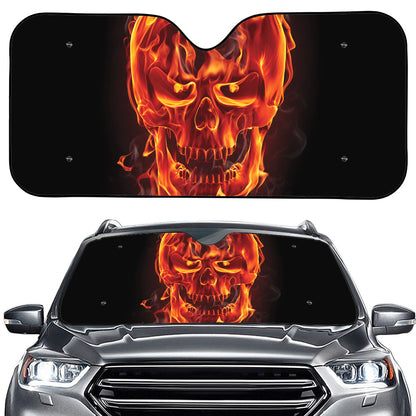 Flaming Evil Skull Print Car Windshield Sun Shade
