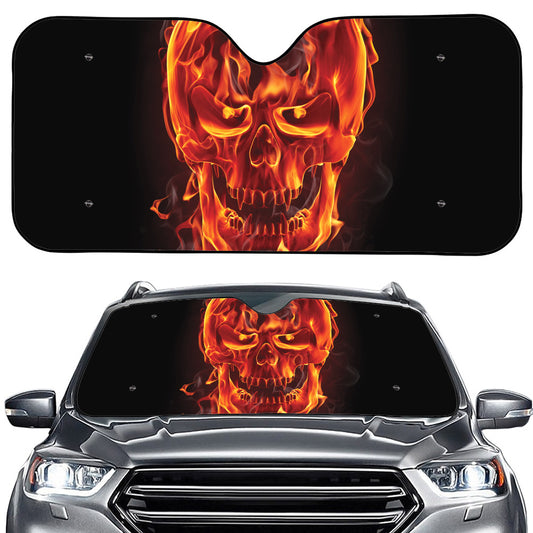 Flaming Evil Skull Print Car Windshield Sun Shade