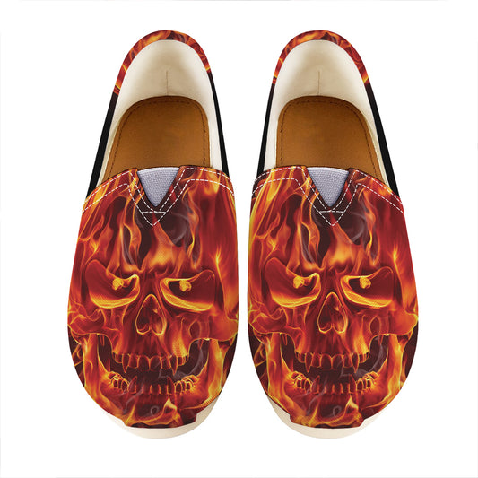Flaming Evil Skull Print Casual Shoes