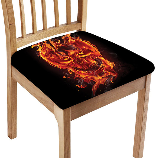 Flaming Evil Skull Print Chair Cushion Cover