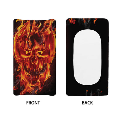Flaming Evil Skull Print Changing Pad Cover