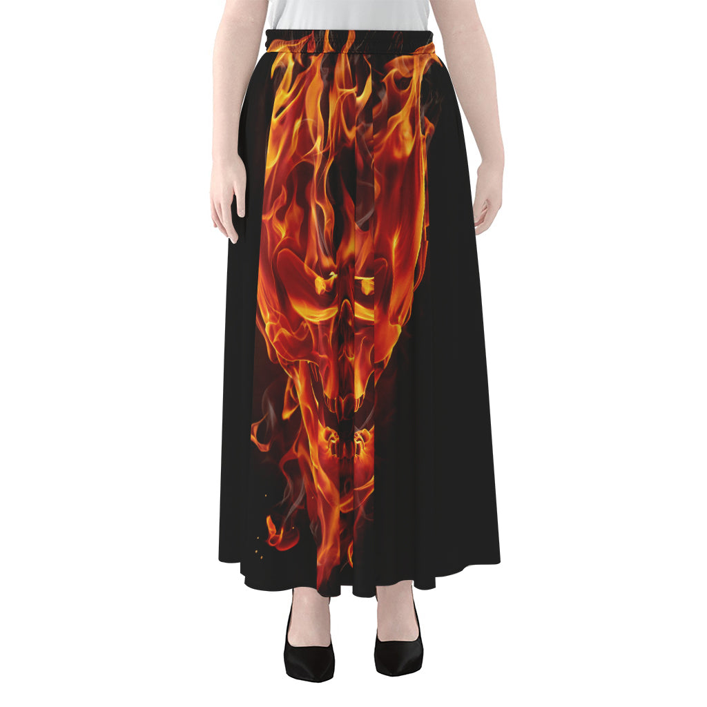 Flaming Evil Skull Print Chiffon Maxi Skirt