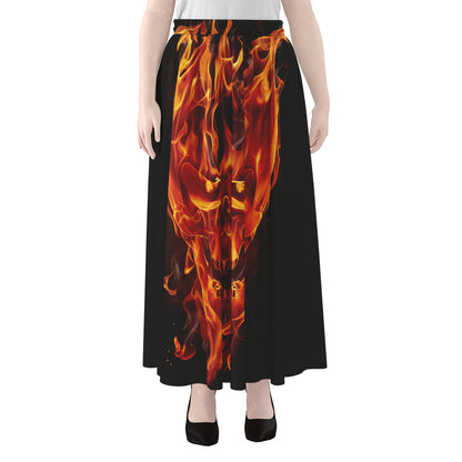 Flaming Evil Skull Print Chiffon Maxi Skirt