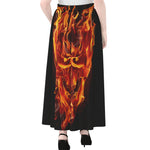 Flaming Evil Skull Print Chiffon Maxi Skirt