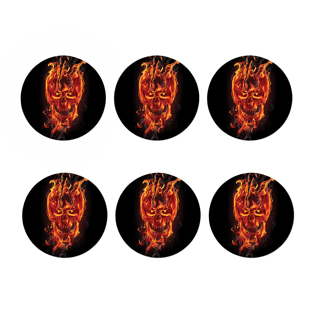 Flaming Evil Skull Print Coaster Set