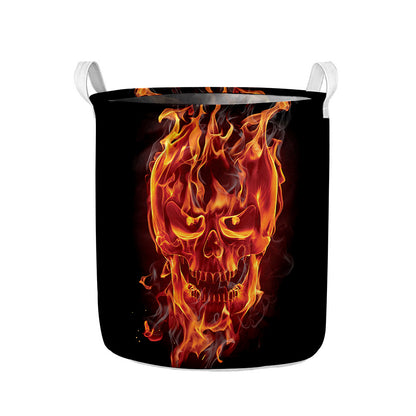 Flaming Evil Skull Print Collapsible Laundry Basket
