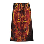 Flaming Evil Skull Print Cotton Front Slit Maxi Skirt