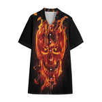 Flaming Evil Skull Print Cotton Hawaiian Shirt