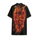Flaming Evil Skull Print Cotton Hawaiian Shirt