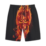 Flaming Evil Skull Print Cotton Shorts