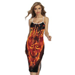 Flaming Evil Skull Print Cross Back Cami Dress