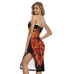 Flaming Evil Skull Print Cross Back Cami Dress