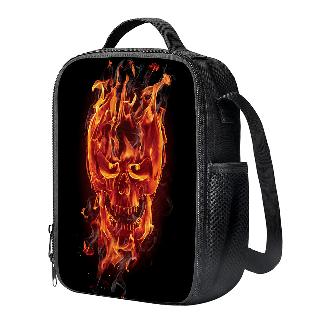 Flaming Evil Skull Print Crossbody Lunch Bag