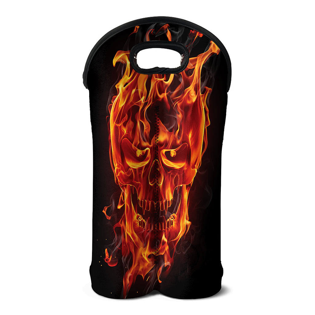 Flaming Evil Skull Print Double Neoprene Wine Tote