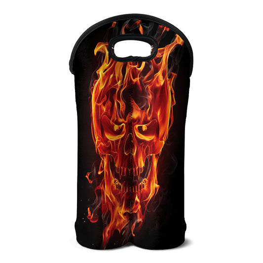 Flaming Evil Skull Print Double Neoprene Wine Tote