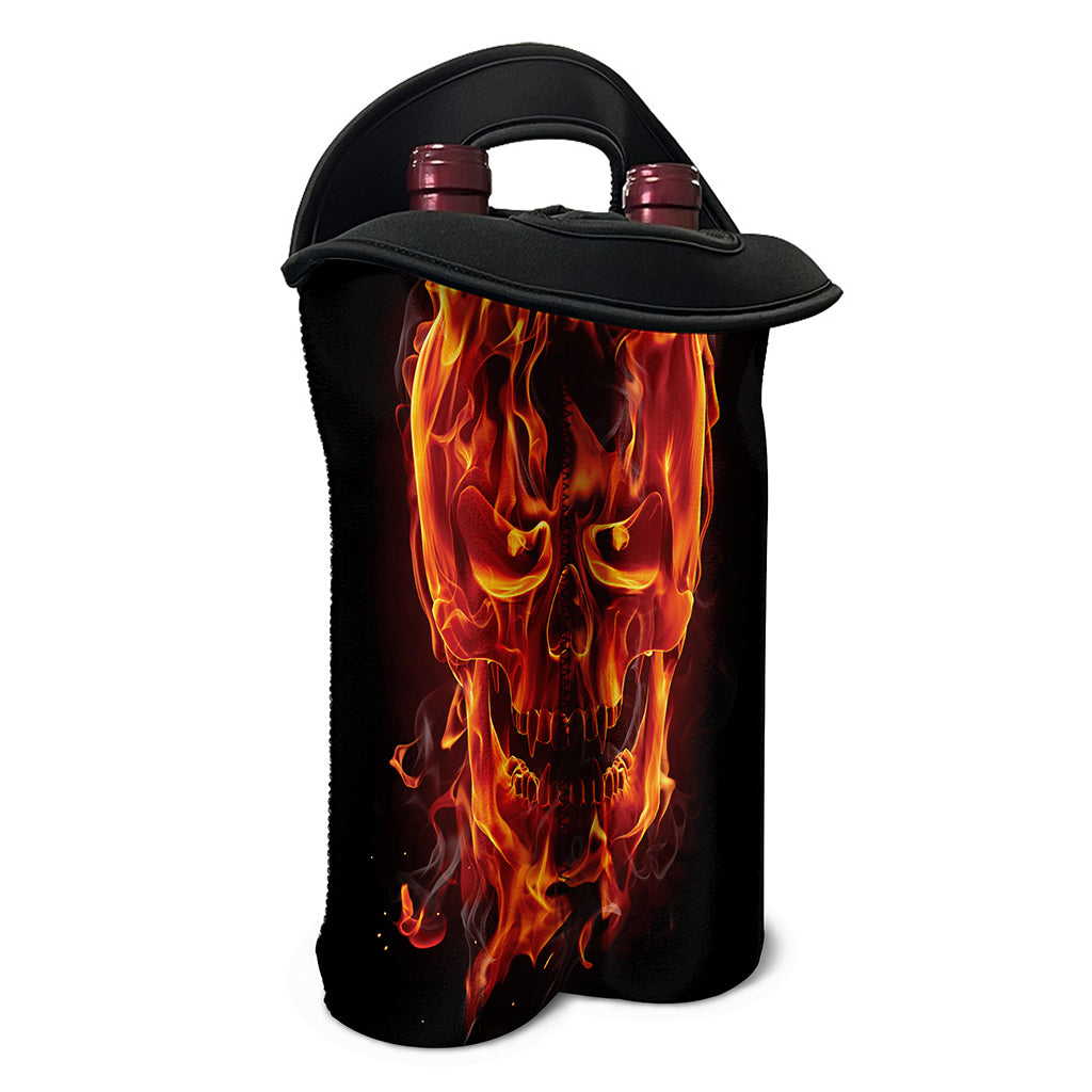 Flaming Evil Skull Print Double Neoprene Wine Tote