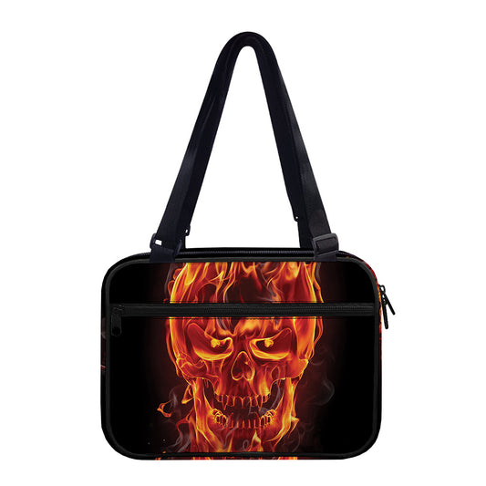 Flaming Evil Skull Print Double Strap Bible Bag